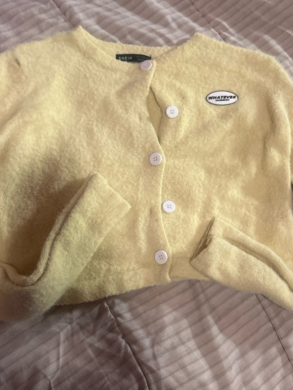 SHEIN Pale Yellow Fuzzy Button-Front Cardigan